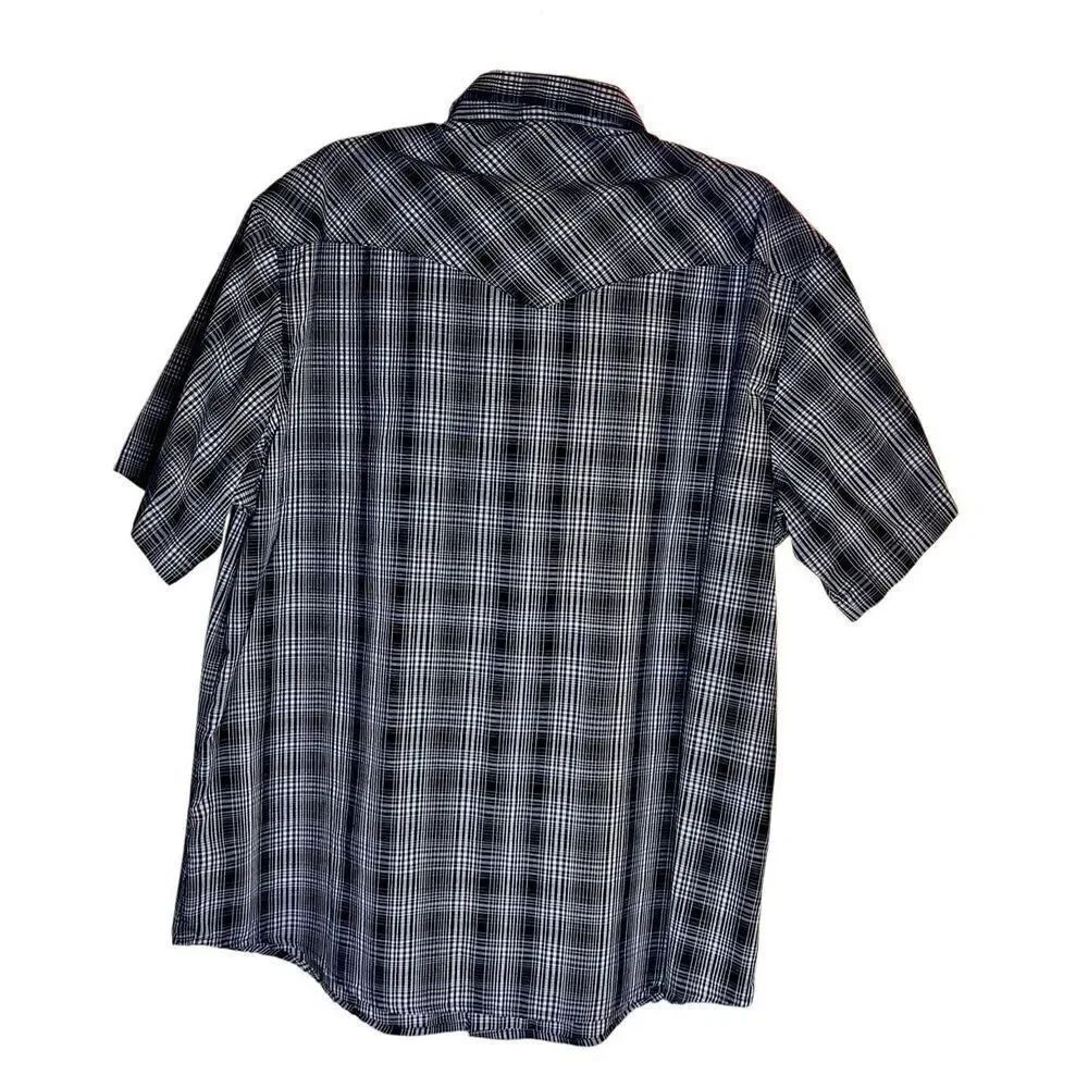 WRANGLER Western Shirt Pearl Snap Short Sleeve Button Up Black Plaid Men's XL - Picture 2 of 3